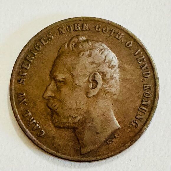 1861 Sweden 2 Öre - Carl XV Coin KM#706 - Picture 8 of 9
